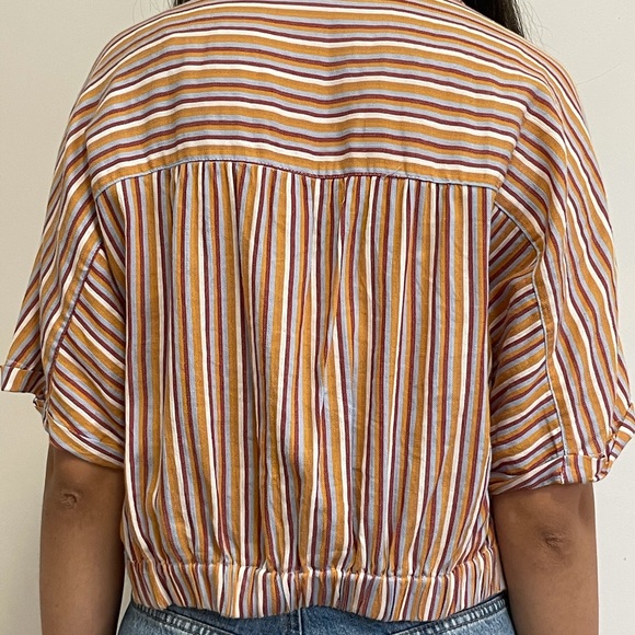 Garage Striped Button-Up Collar Shirt with Knot - Picture 2 of 3